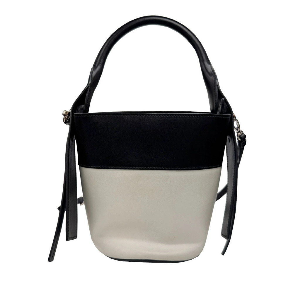 PRADA Ouverture Shoulder Bag Handbag Leather Black White